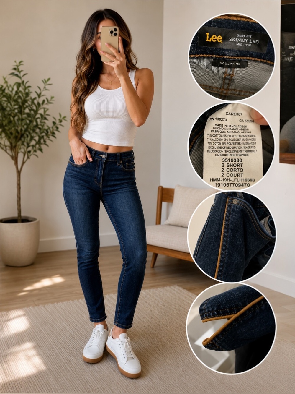 Lee Sculpting Slim Fit Skinny Leg Mid Rise Jeans Size 2 Short Dark Wash.